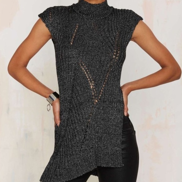 NWT Nasty Gal Foxiedox Knit Side Slit Mock Sweater - Picture 2 of 8